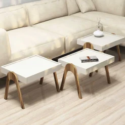 Roma Satztisch (3-teilig) | 100 % MELAMIN | Walnuss, Creme
