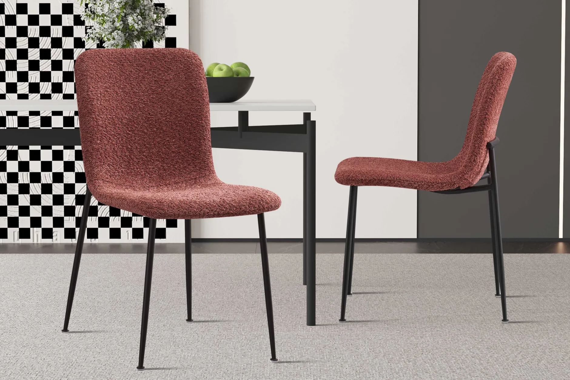 Rosa Bouclé Stuhl Alice | Metallbeine | H81.5xB42xT57cm