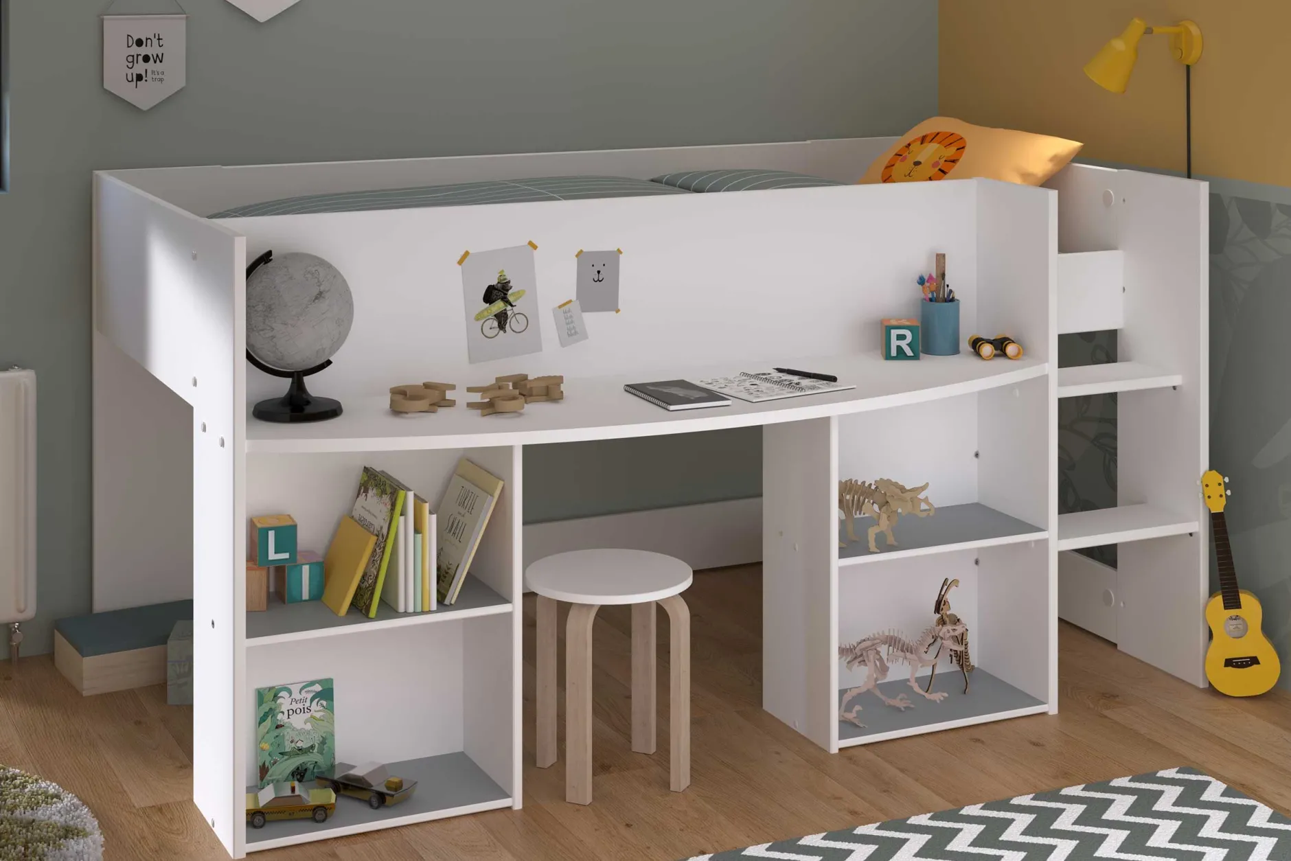 Rue-Schlafzimmer-Set | Halbhohe Schlafcouch und Kommode