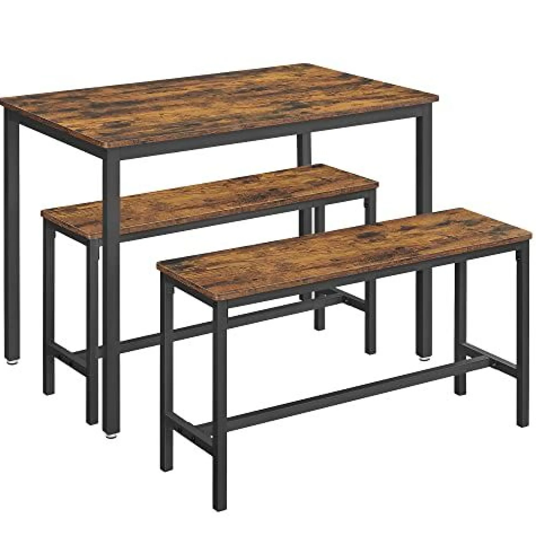 Rustikales 3er-Esszimmer-Set mit Tisch und Bänken Stahlrahmen Industriedesign