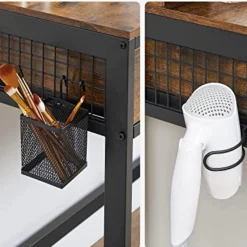 Rustikales Schwarz/Braun Frisiertisch-Set mit Spiegel und Hocker