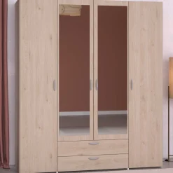 Salvador Kleiderschrank mit Spiegel, 4 Türen und 2 Schubladen - jackson oak