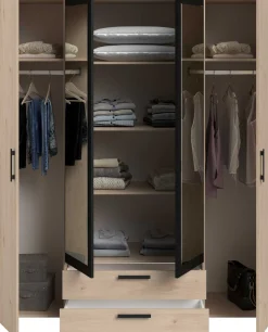 Salvador Kleiderschrank mit Spiegel, 4 Türen und 2 Schubladen - jackson oak/schwarz