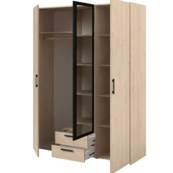 Salvador Kleiderschrank mit Spiegel, 3 Türen und 2 Schubladen - jackson oak/schwarz