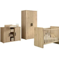 SammieBabyzimmer : Ausziehbett, Kommode mit Wickeltisch, Kleiderschrank - Eichendekor