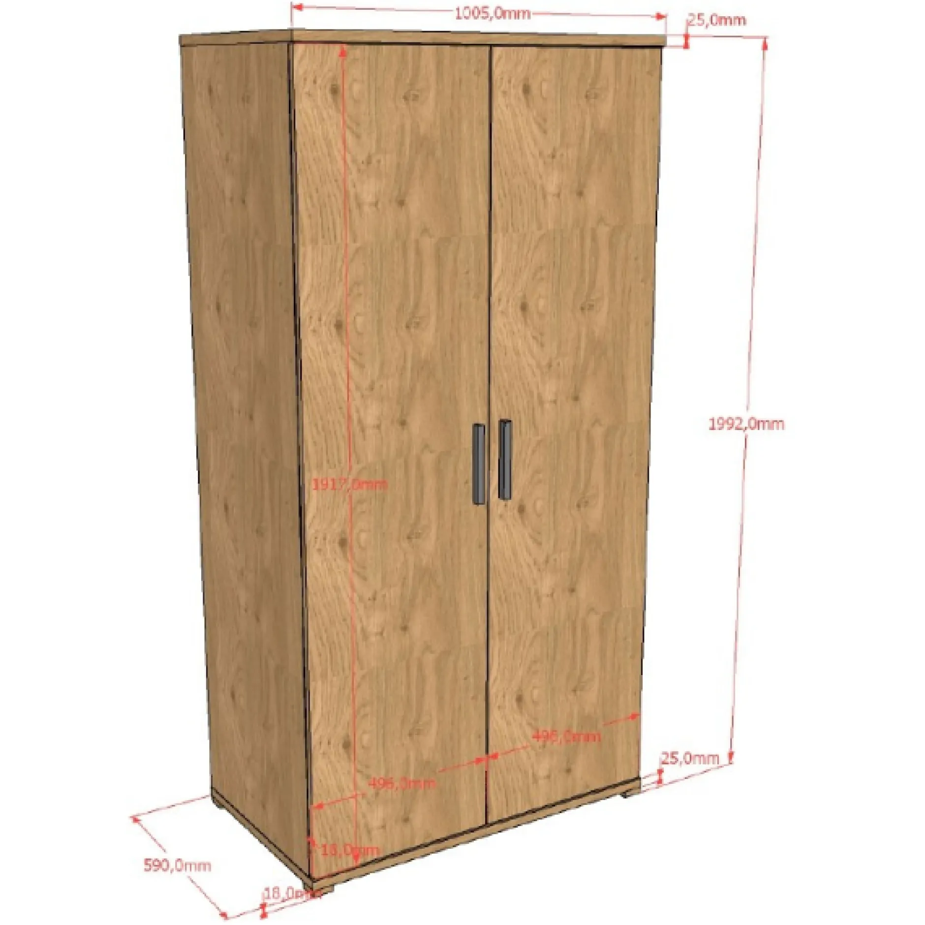 SammieBabyzimmer : Ausziehbett, Kommode mit Wickeltisch, Kleiderschrank - Eichendekor