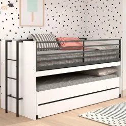 Sammie Halbhochbett 90x200cm mit 2 Betten, Bettkasten und Schreibtisch - weiß