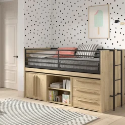 Sammie Halbhochbett 90x200cm - mit Schreibtisch und Stauraum - Eiche Dekor