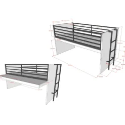 Sammie Halbhochbett 90x200cm - mit Schreibtisch und Kommode - Eiche Dekor