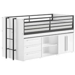 Sammie Halbhohes Bett 90x200cm - mit Schreibtisch und Stauraum - weiß