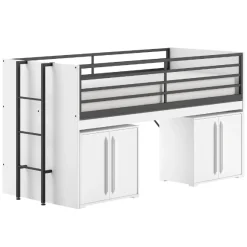 Sammie Halbhohes Bett 90x200cm - mit Schreibtisch und Kommode - weiß