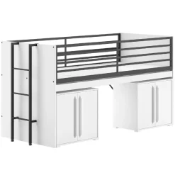 Sammie Halbhohes Bett 90x200cm - mit Schreibtisch und Kommode - weiß