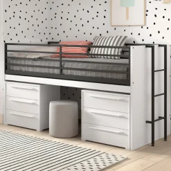 Sammie Halbhohes Bett 90x200cm - mit Schreibtisch und Kommode - weiß