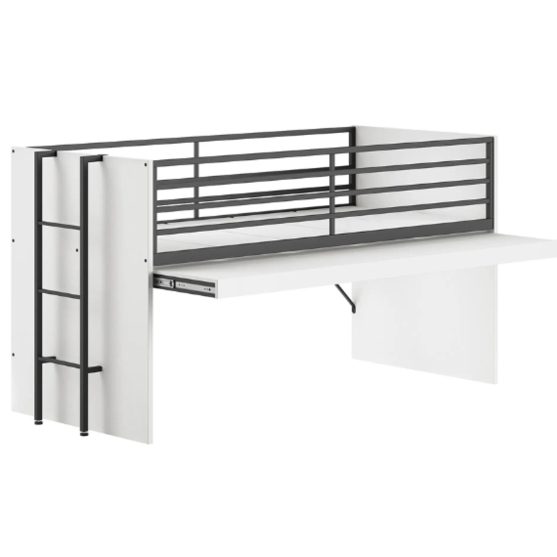 Sammie Halbhohes Bett 90x200cm - mit Schreibtisch und Bücherregal - weiß