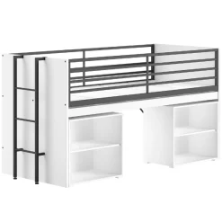 Sammie Halbhohes Bett 90x200cm - mit Schreibtisch und Bücherregal - weiß