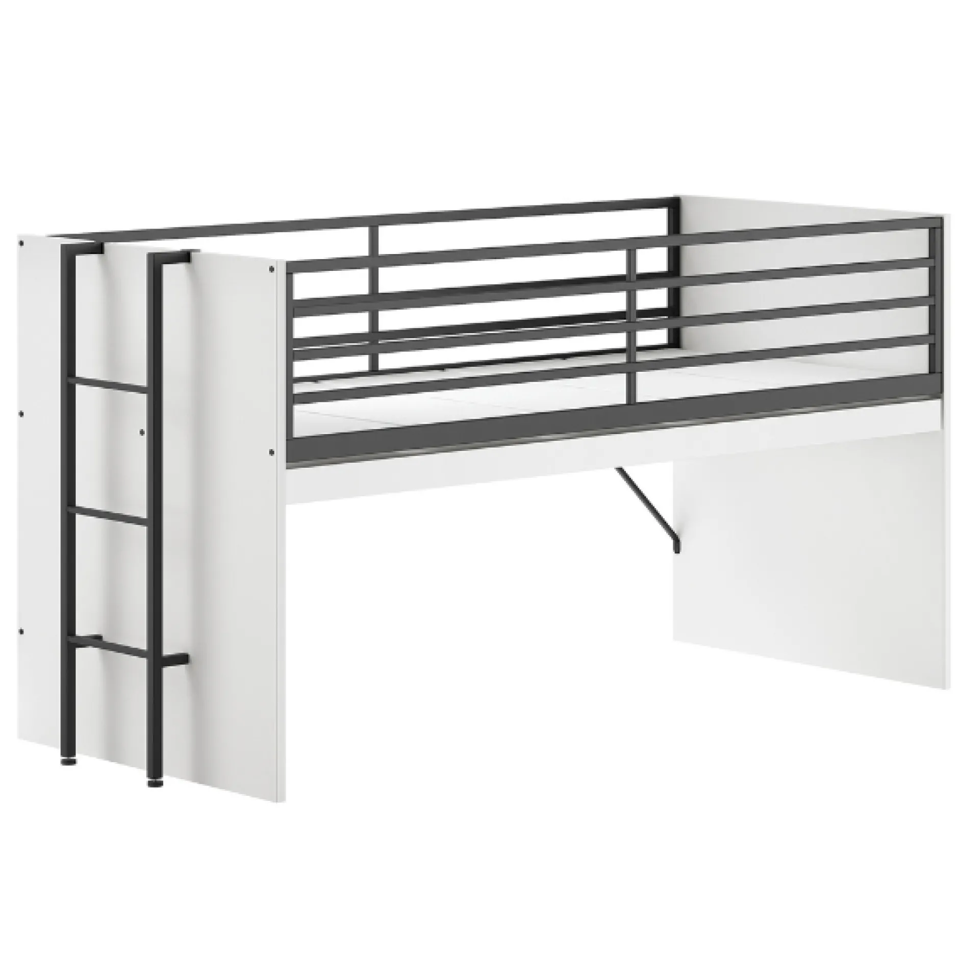Sammie Halbhohes Bett 90x200cm - mit Schreibtisch und Bücherregal - weiß