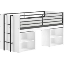 Sammie Halbhohes Bett 90x200cm - mit Schreibtisch und Bücherregal - weiß