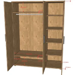 SammieJugendzimmer : Bett 90x200cm, Nachttisch, Kleiderschrank - Eiche Dekor