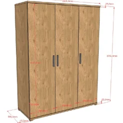 SammieJugendzimmer : Bett 90x200cm, Nachttisch, Kleiderschrank - Eiche Dekor