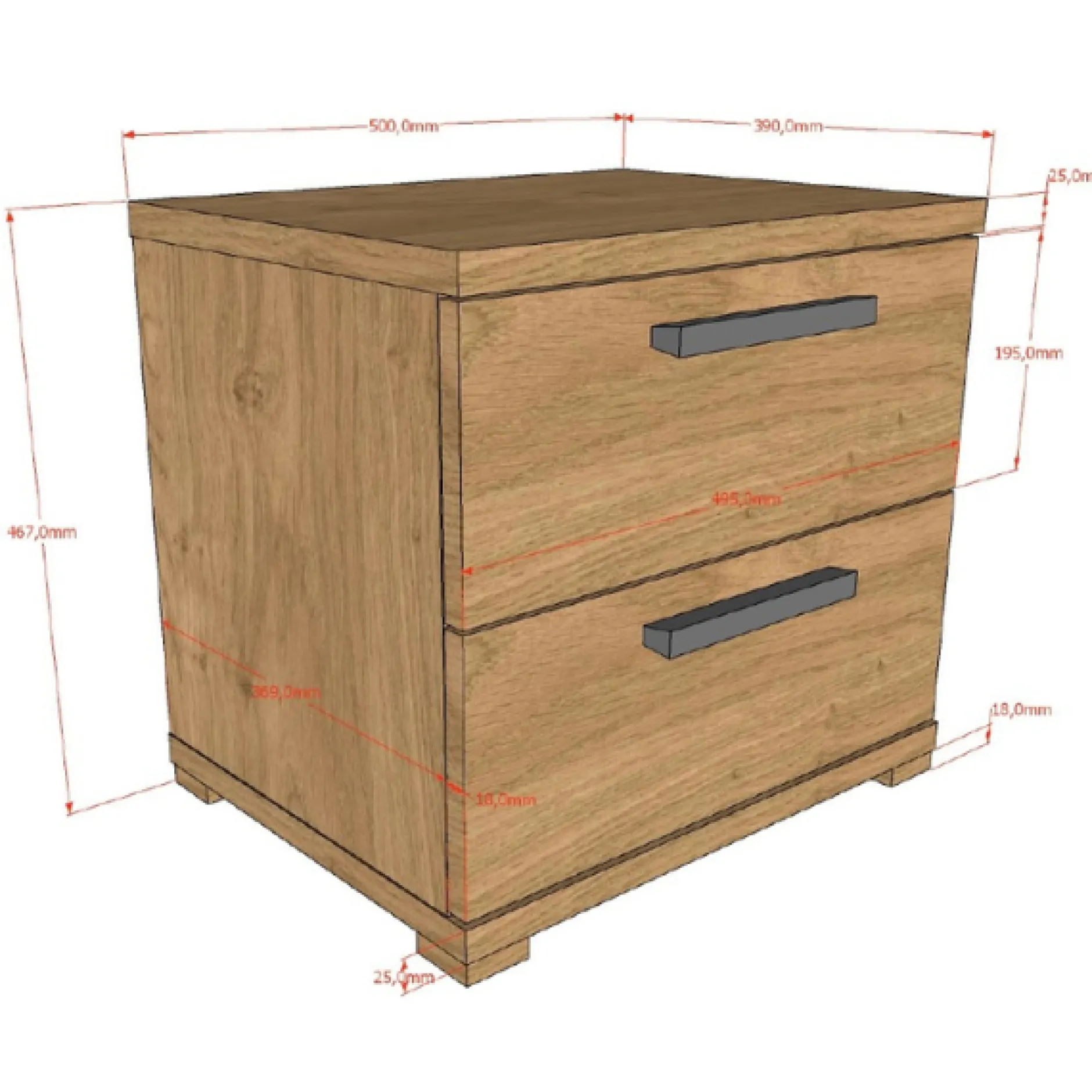 SammieJugendzimmer : Bett 90x200cm, Nachttisch, Kleiderschrank, Kommode - Eichendekor