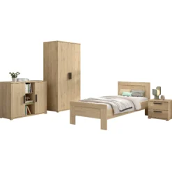 SammieJugendzimmer : Bett 90x200cm, Nachttisch, Kleiderschrank, Kommode - Eichendekor