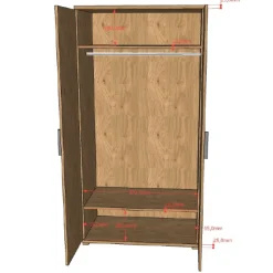 SammieJugendzimmer : Bett 90x200cm, Nachttisch, Kleiderschrank, Kommode - Eichendekor