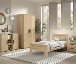 SammieJugendzimmer : Bett 90x200cm, Nachttisch, Kleiderschrank, Kommode - Eichendekor
