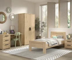 SammieJugendzimmer : Bett 90x200cm, Nachttisch, Kleiderschrank, Schreibtisch - Eichendekor
