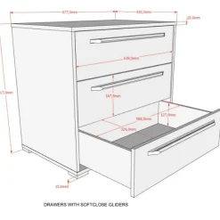 Sammie Kommode 68x43x61cm - 3 Schubladen - Eiche Decor