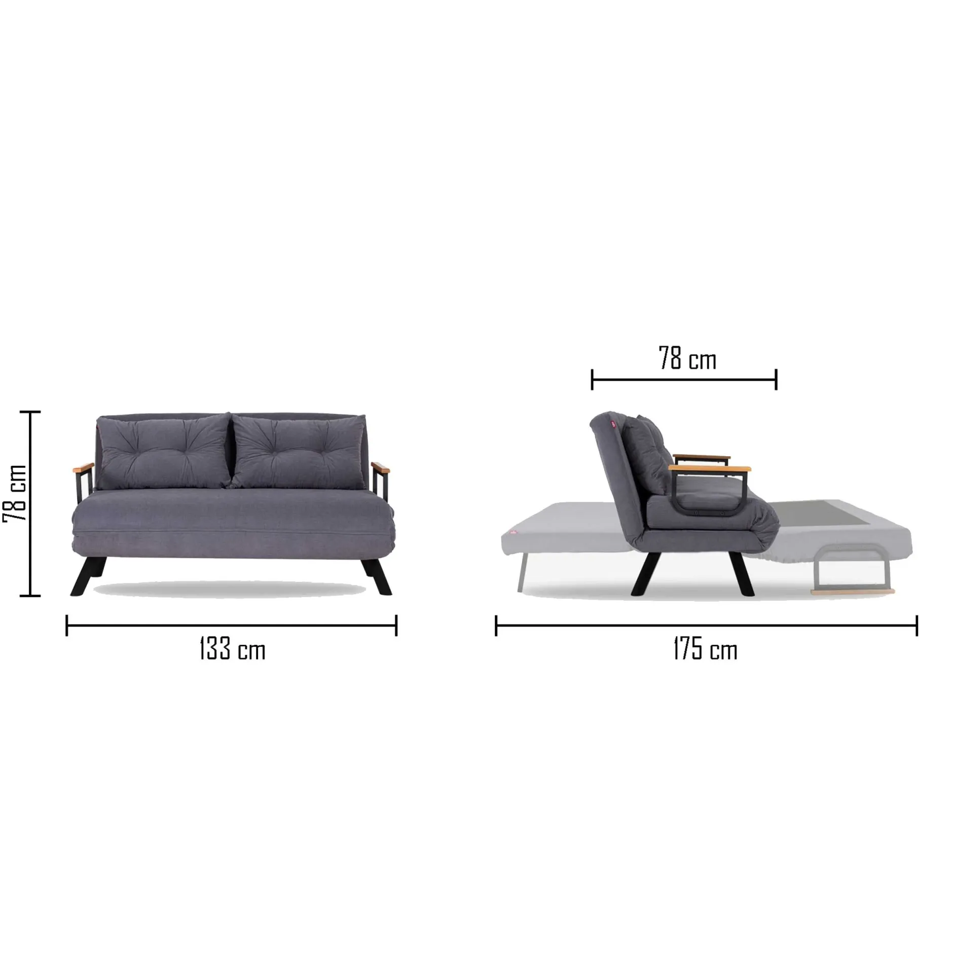Sando 2-Sitzer-Schlafsofa | Metallrahmen | Grau
