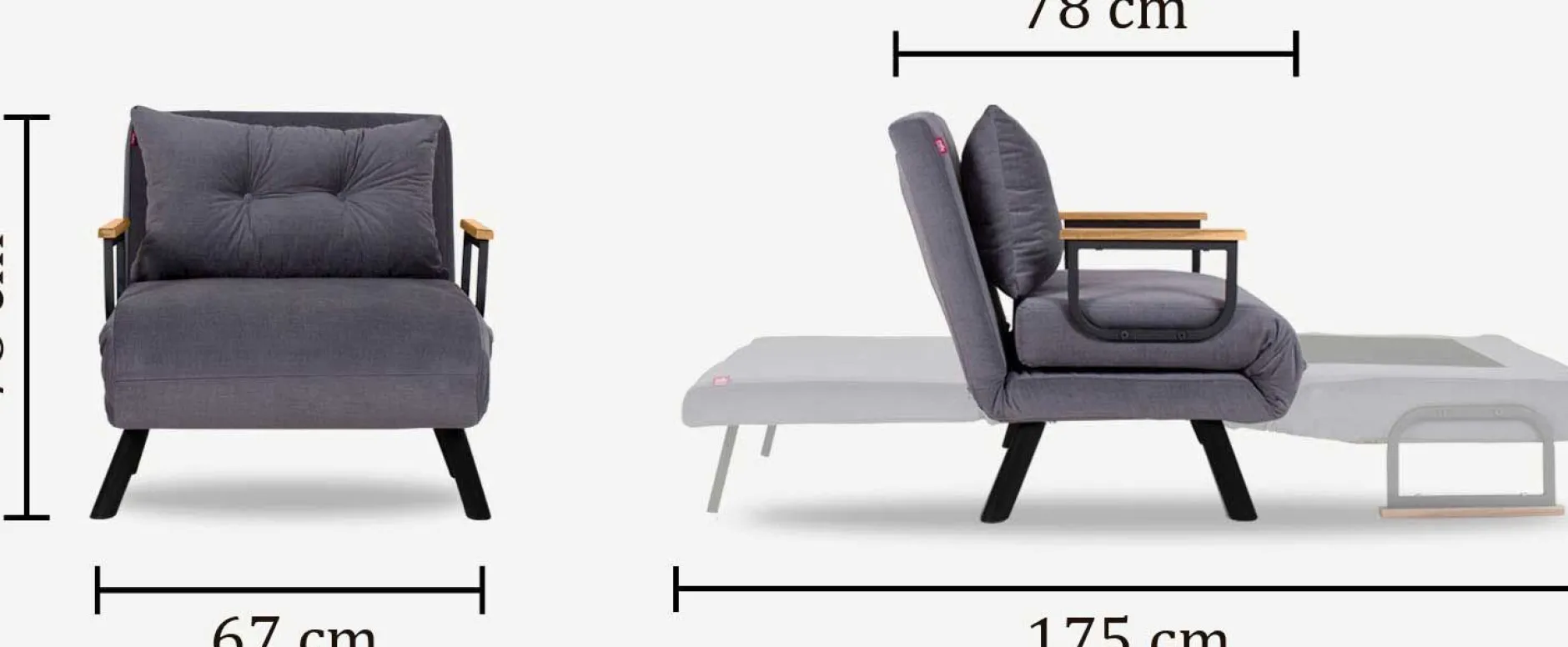 Sando 1-Sitzer-Schlafsofa | Metallrahmen | Grau