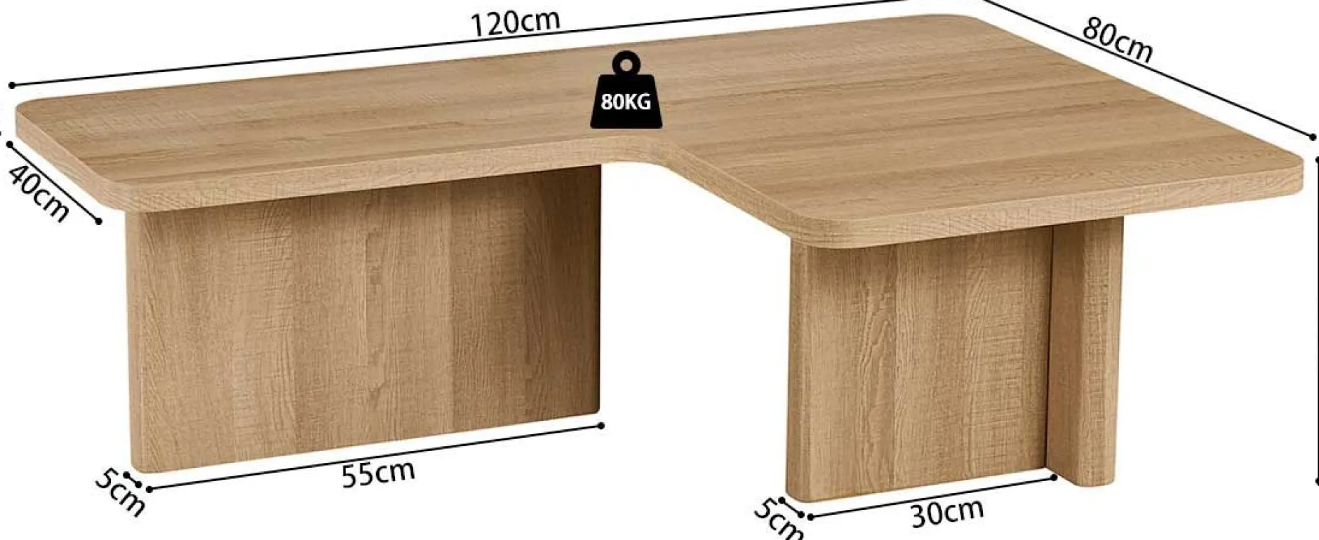 Satz von 2 Couchtischen Arallo - 120x120x38cm - Eiche Dekor