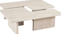 Satz von 2 Couchtischen Arallo - 120x120x38cm - Travertin