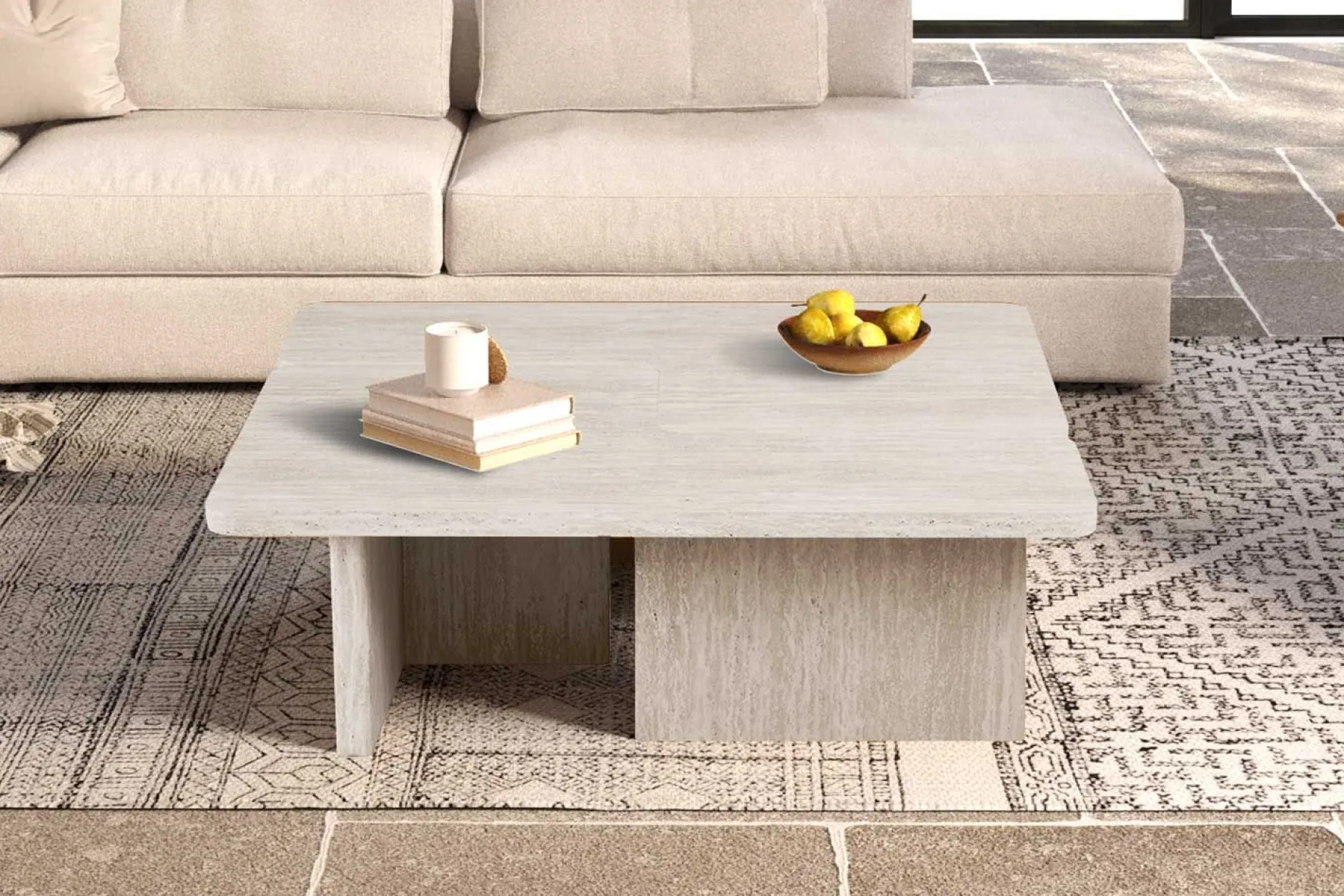 Satz von 2 Couchtischen Arallo - 120x120x38cm - Travertin