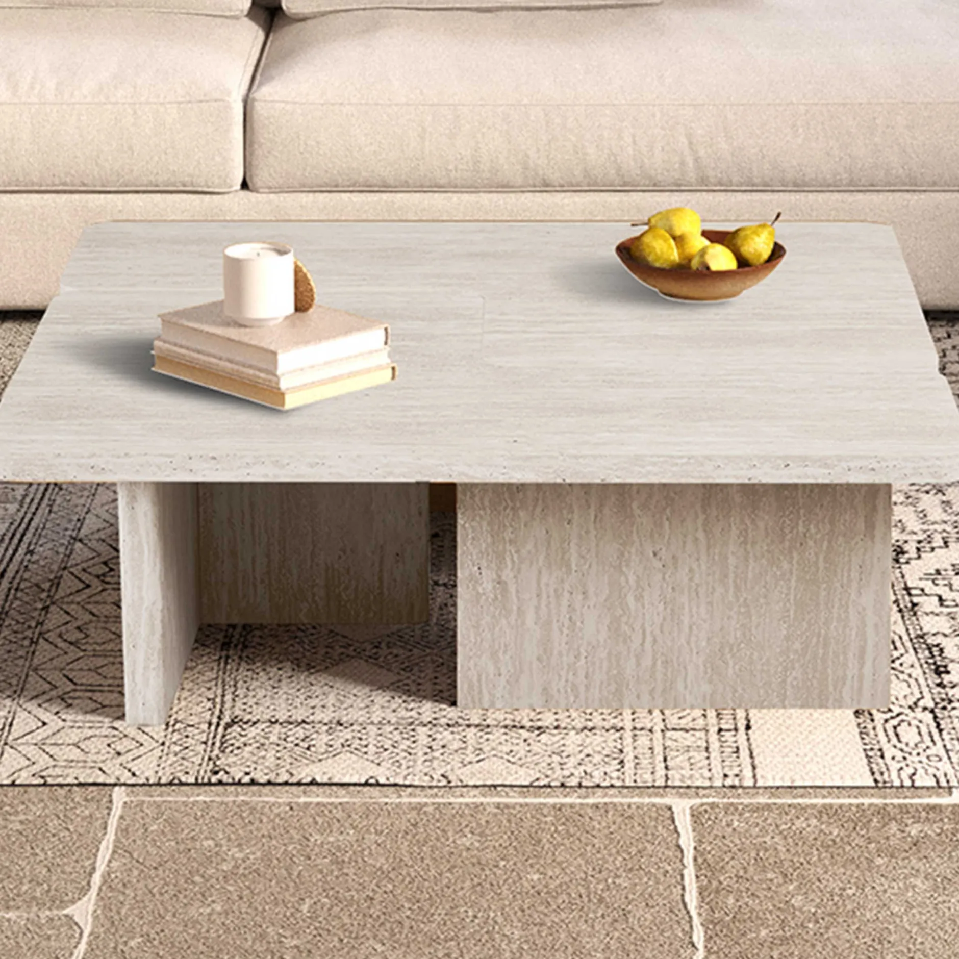 Satz von 2 Couchtischen Arallo - 120x120x38cm - Travertin