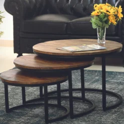 Satz von 3 Couchtischen Gaja-Magnolienholz