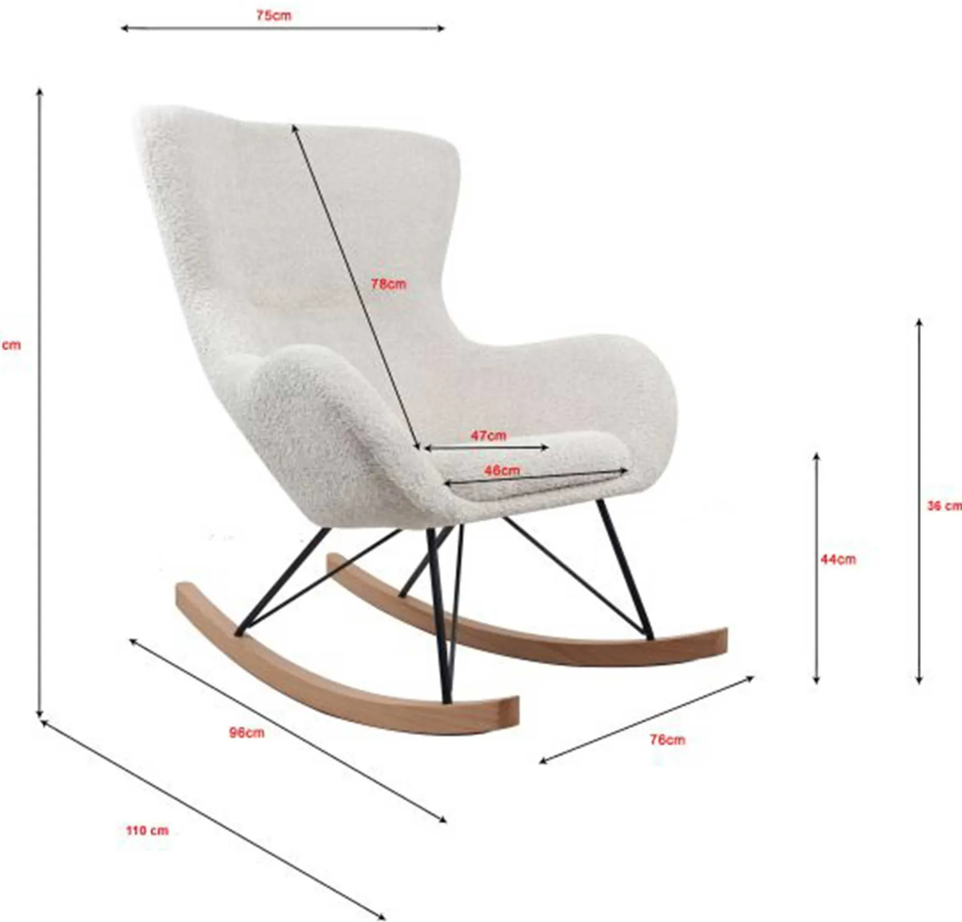 Schaukelstuhl Rocky - 96x75x101 cm - Bouclé/weiß