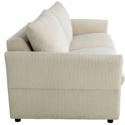 Schlafsofa Maho - 178x96x85cm - beige gerippter Samt