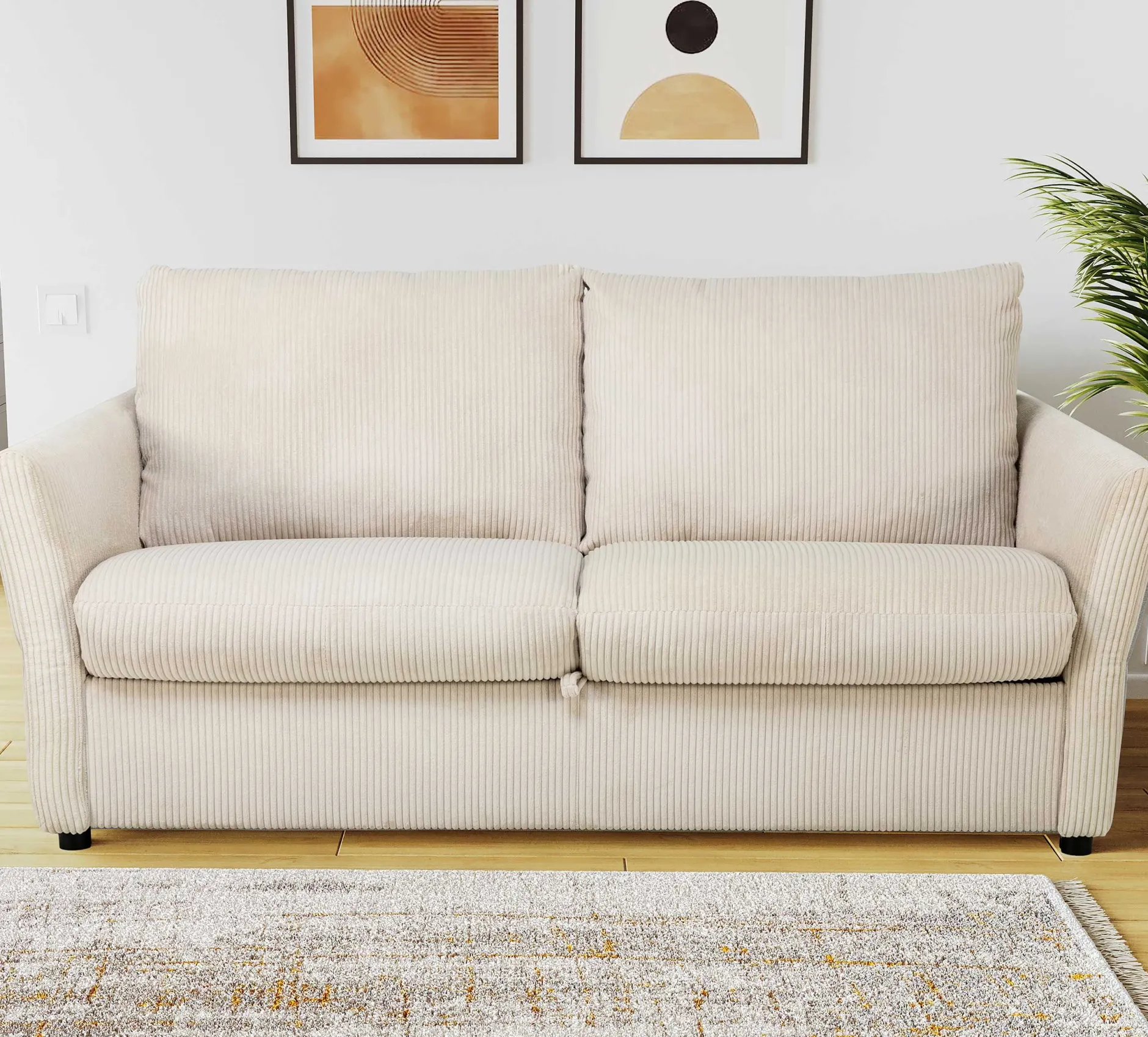Schlafsofa Maho - 178x96x85cm - beige gerippter Samt