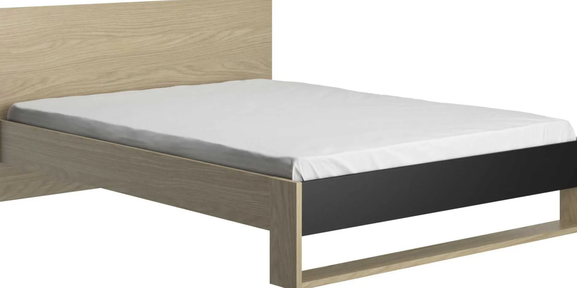 Schlafzimmer Nael: Doppelbett 140x200, Schreibtisch, Bücherregal, Kleiderschrank - Eiche Dekor/schwarz