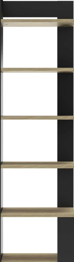 Schlafzimmer Nael: Doppelbett 140x200, Schreibtisch, Bücherregal, Kleiderschrank - Eiche Dekor/schwarz