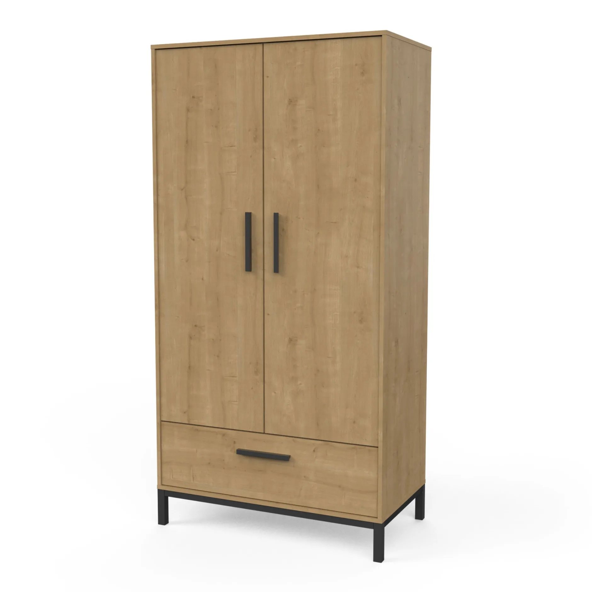 Schlafzimmerset Craig | Doppelbett, Nachttisch, Kleiderschrank, Kommode | Oak Matte Black