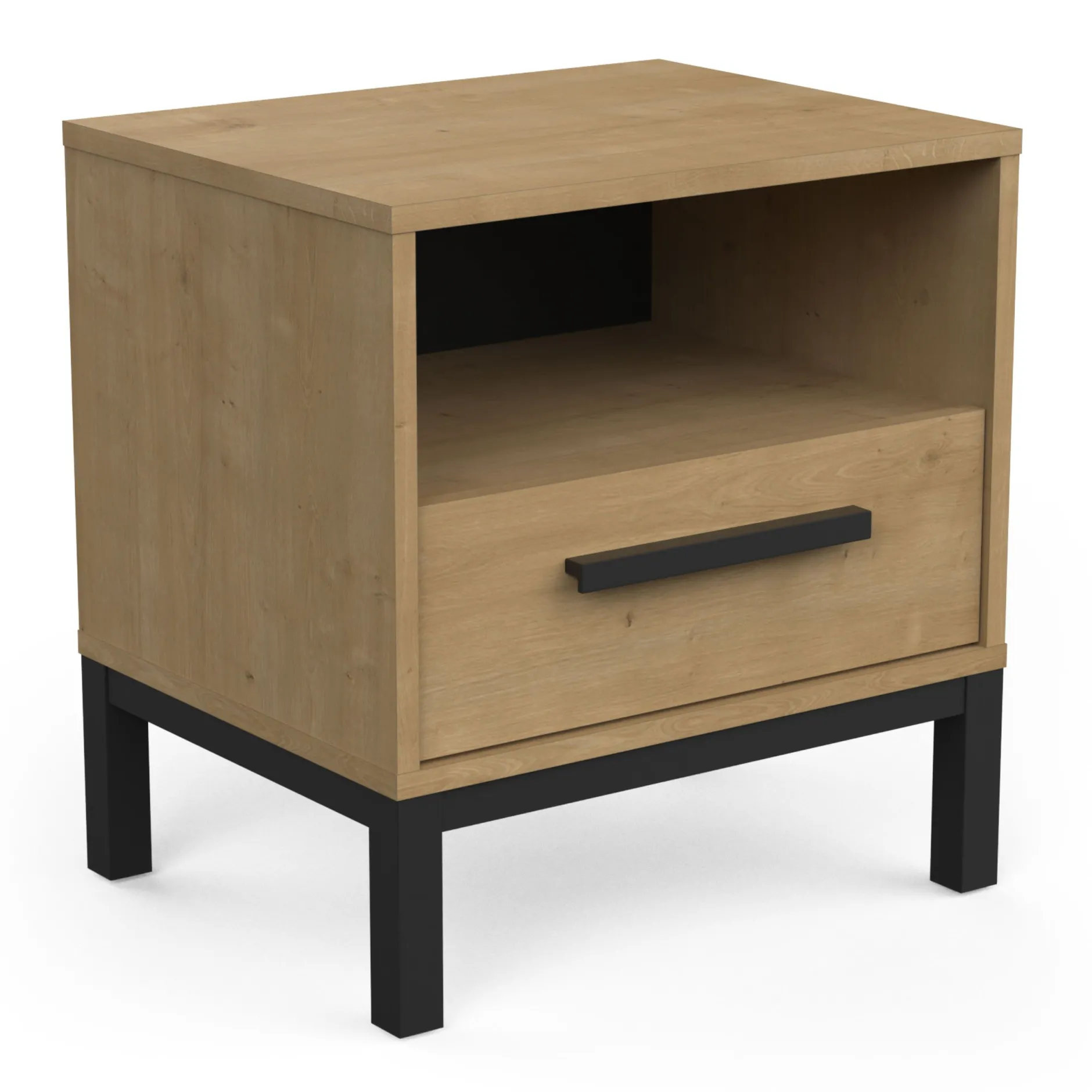 Schlafzimmerset Craig | Doppelbett, Nachttisch, Kleiderschrank, Kommode | Oak Matte Black