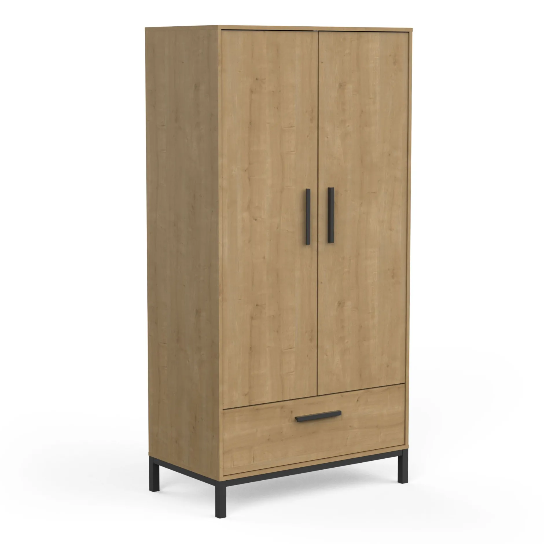 Schlafzimmerset Craig | Doppelbett, Nachttisch, Kleiderschrank, Kommode | Oak Matte Black