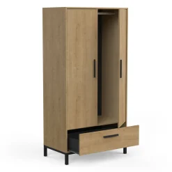 Schlafzimmerset Craig | Doppelbett, Nachttisch, Kleiderschrank, Kommode | Oak Matte Black