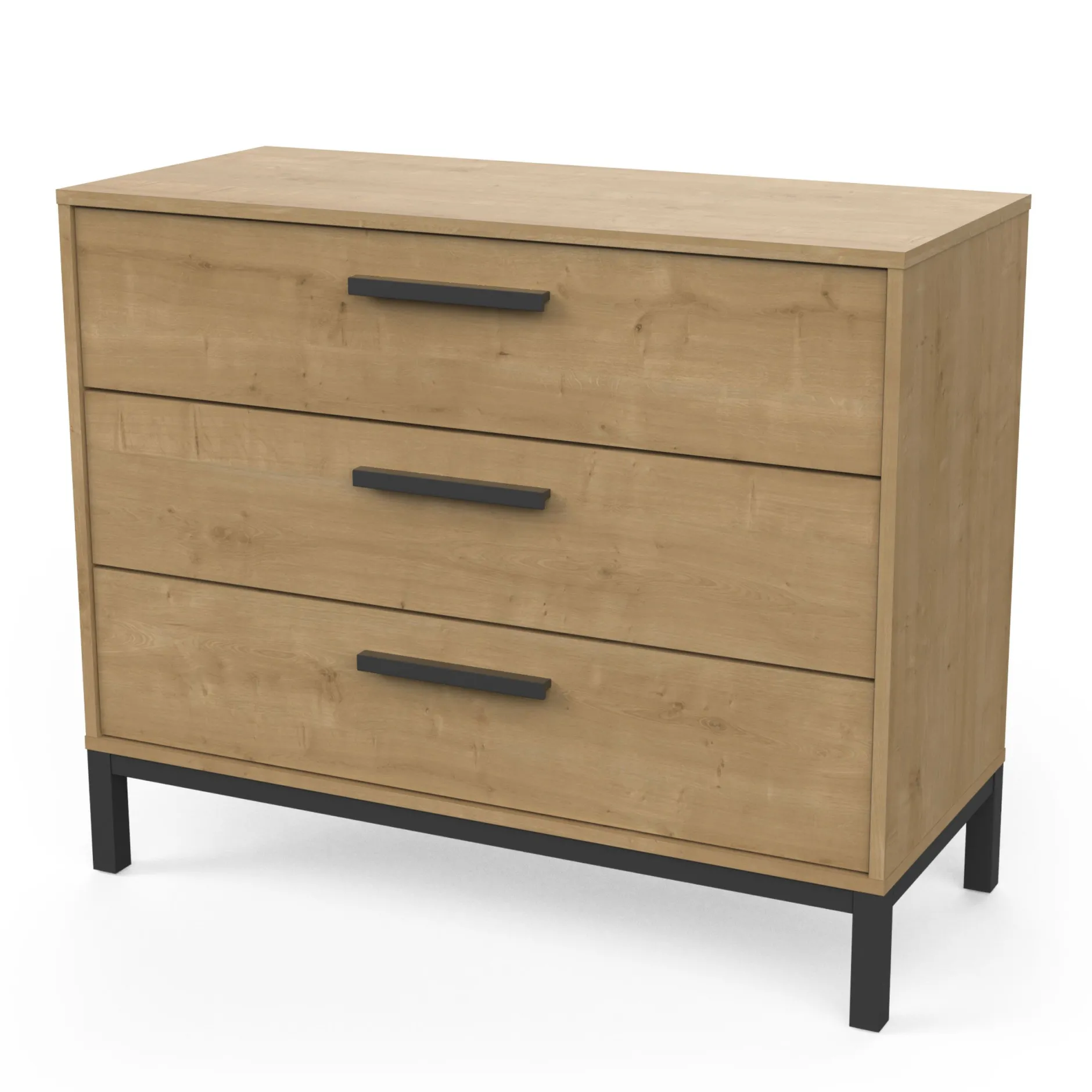 Schlafzimmerset Craig | Doppelbett, Nachttisch, Kleiderschrank, Kommode | Oak Matte Black