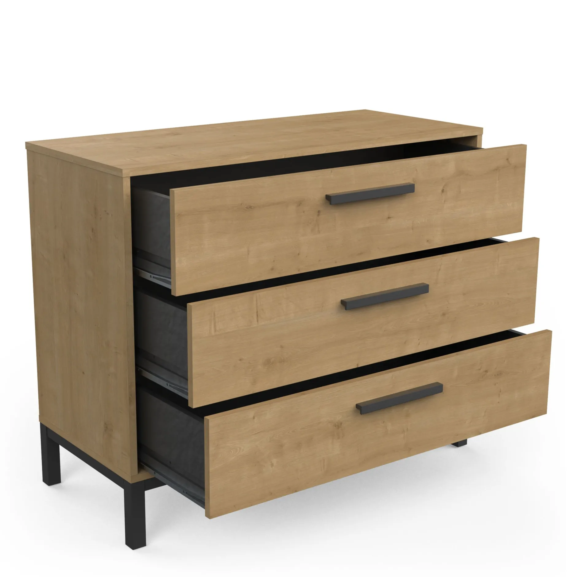 Schlafzimmerset Craig | Doppelbett, Nachttisch, Kleiderschrank, Kommode | Oak Matte Black