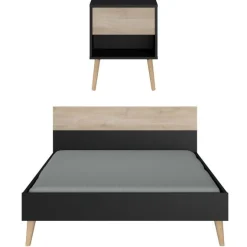 Schlafzimmerset Hardy | Doppelbett, Nachttisch | Oak Black Design