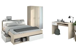 Schlafzimmer-Set Most | Doppelbett mit Stauraum, Kleiderschrank, Schreibtisch