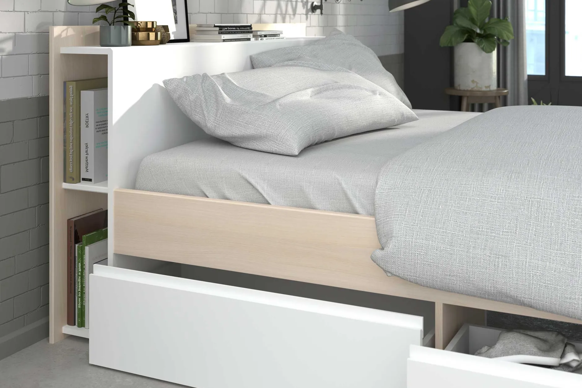 Schlafzimmerset Most | Doppelbett mit Stauraum und Schreibtisch